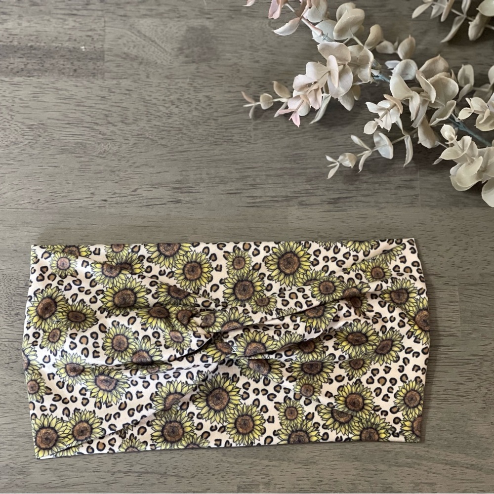 Vintage sunflower with leopard twist headband